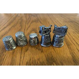 Pewter Thimbles Lot Of 5- Mt Rushmore, Savanna GA, Cape Cod ++